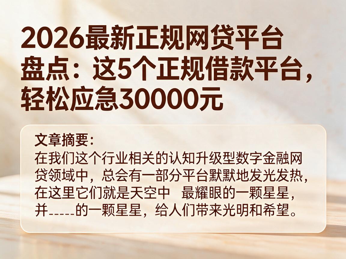 2026最新正规网贷平台盘点:这5个正规借款平台,轻松应急30000元