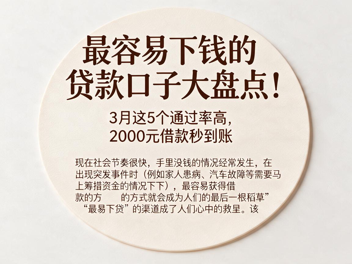 最容易下钱的贷款口子大盘点！3月这5个通过率高，2000元借款秒到账