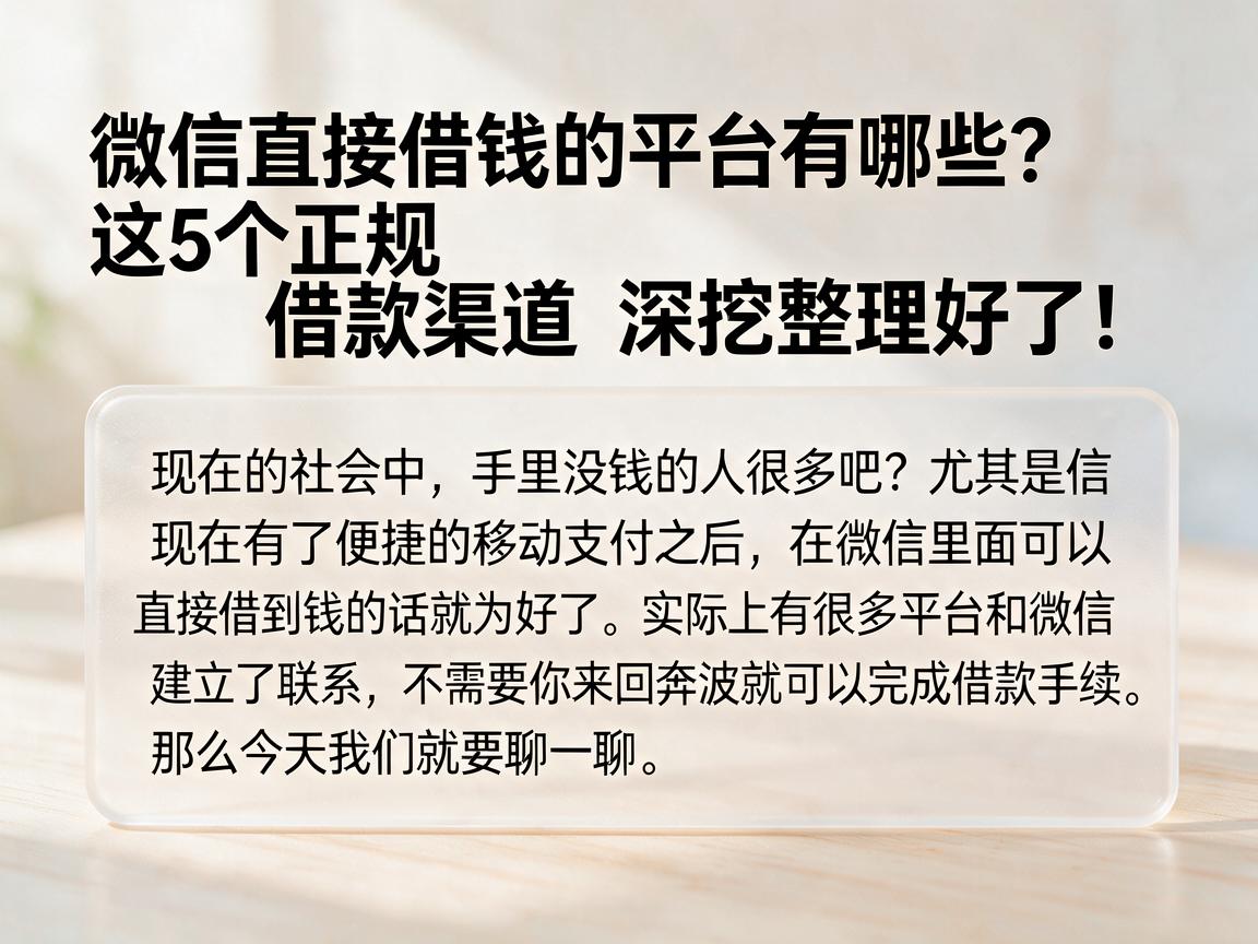 微信直接借钱的平台有哪些?这5个正规借款渠道深挖整理好了!