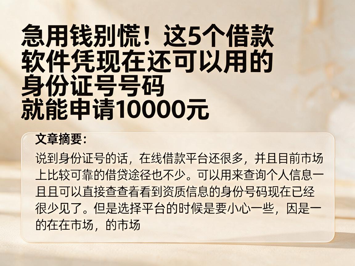 急用钱别慌!这5个借款软件凭现在还可以用的身份证号码就能申请10000元
