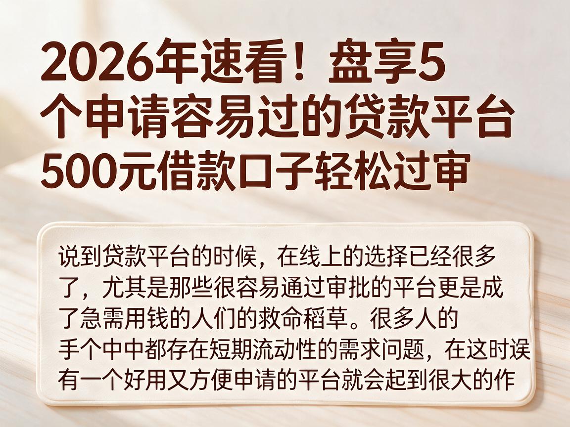 2026年速看!盘点5个申请容易过的贷款平台,500元借款口子轻松过审