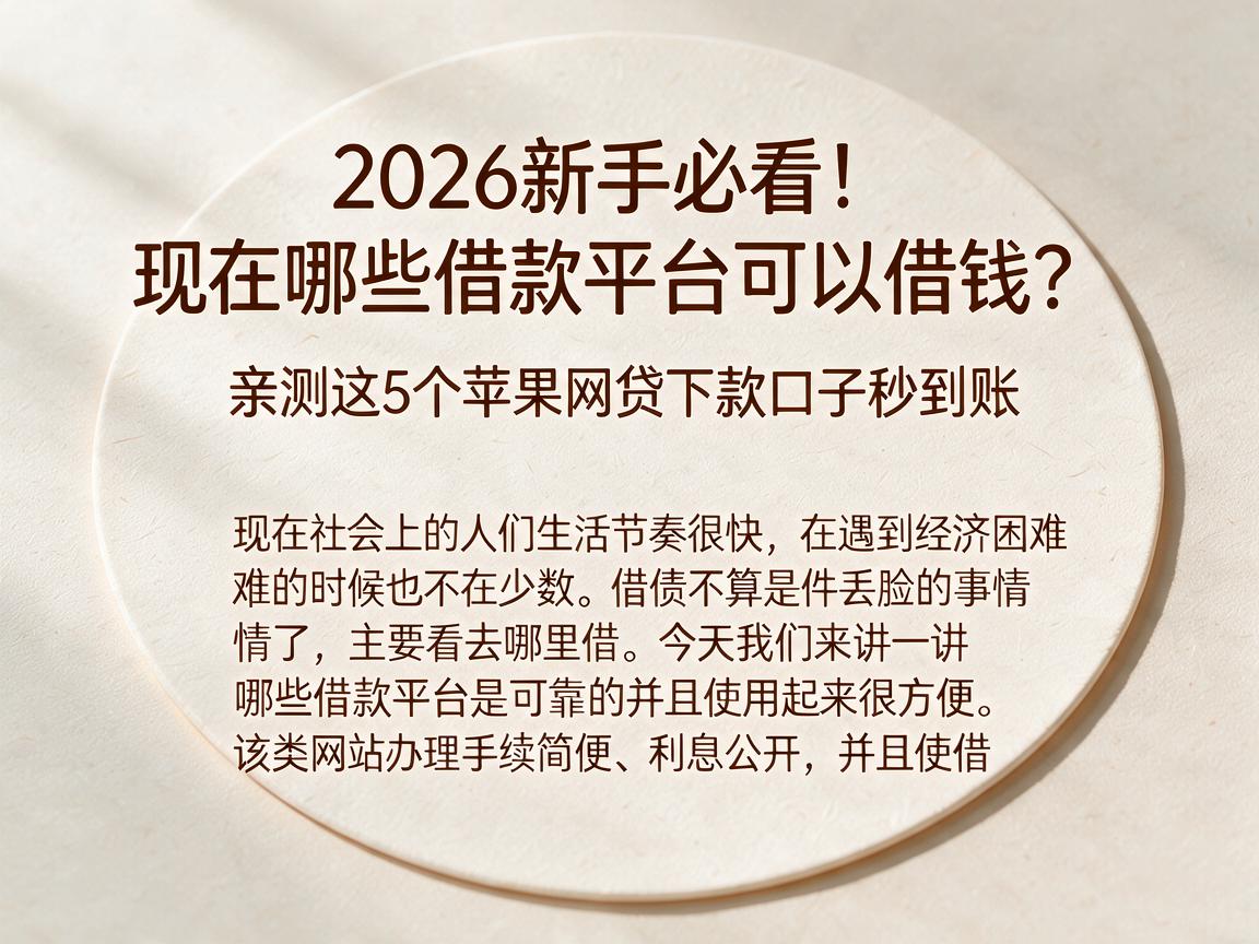 2026新手必看！现在哪些借款平台可以借钱？亲测这5个苹果网贷下款口子秒到账