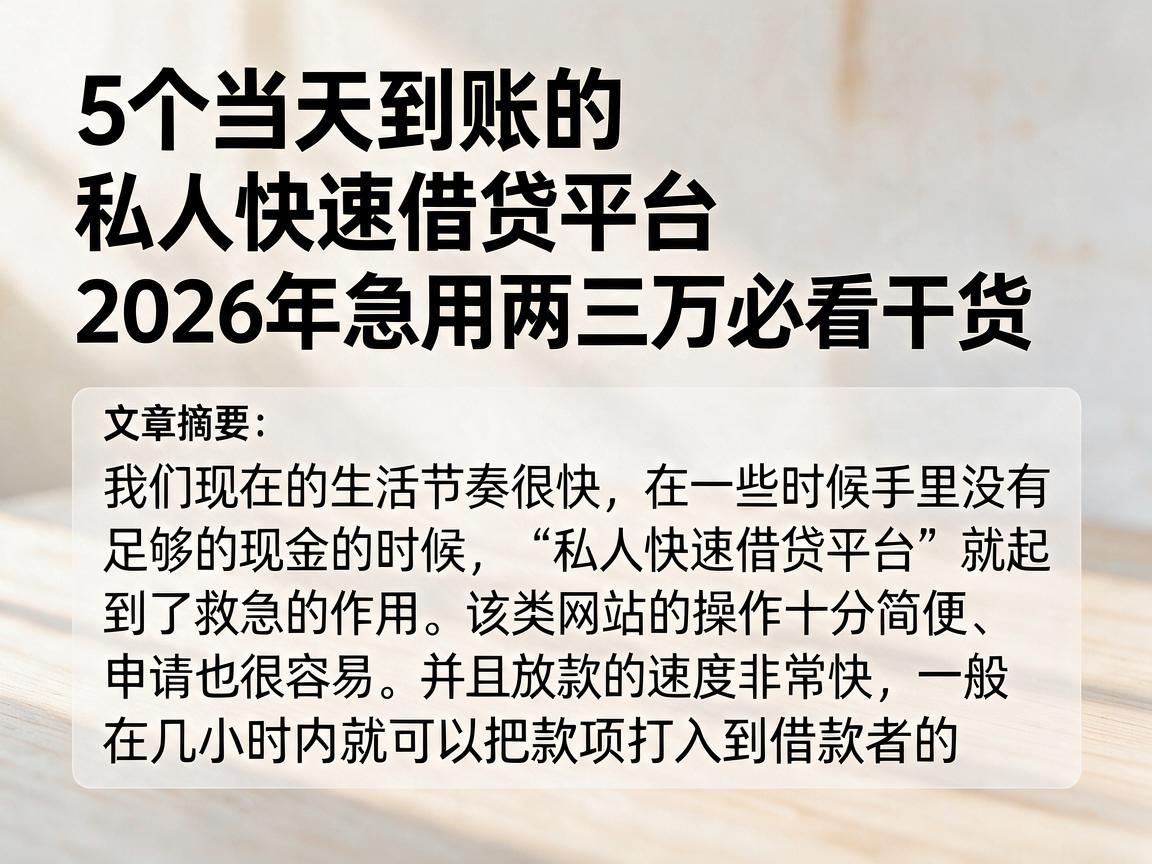 5个当天到账的私人快速借贷平台,2026年急用两三万必看干货