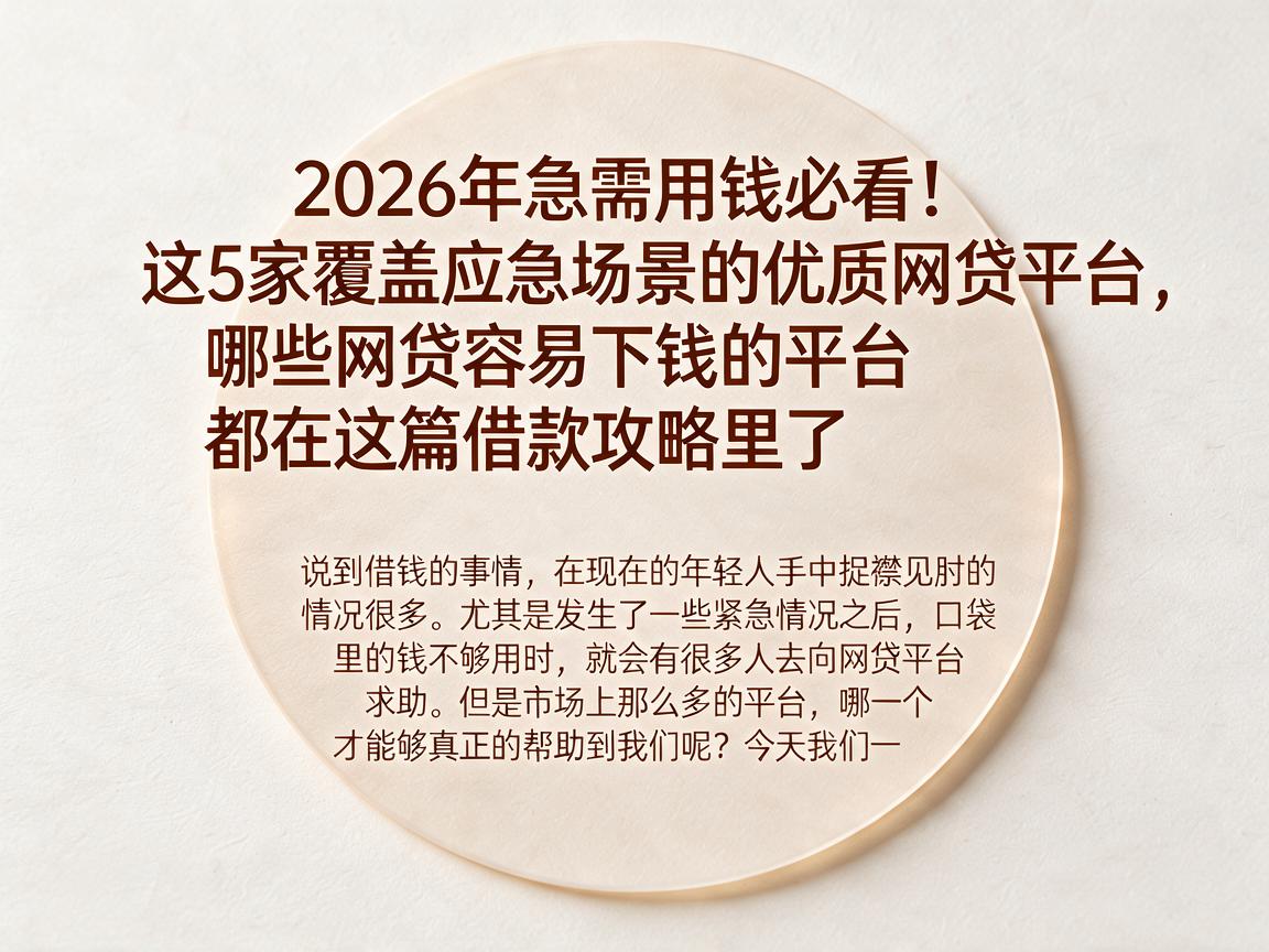 2026年急需用钱必看！这5家覆盖应急场景的优质网贷平台，哪些网贷容易下钱的平台都在这篇借款攻略里了