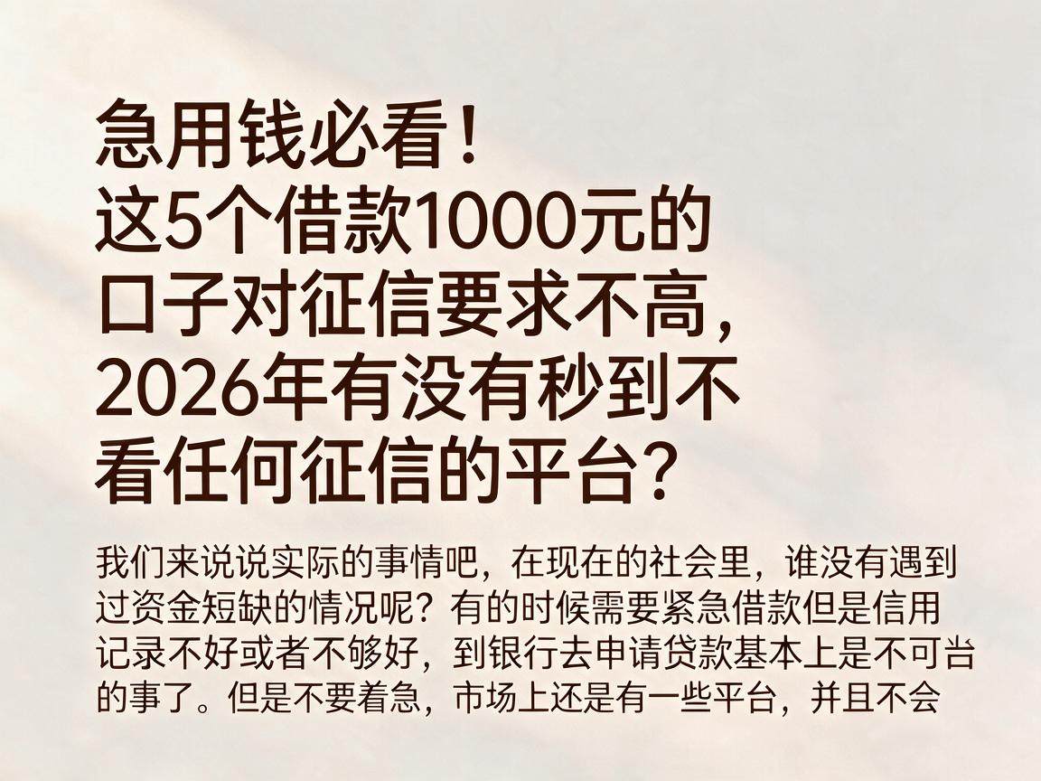 急用钱必看！这5个借款1000元的口子对征信要求不高，2026年有没有秒到不看任何征信的平台？