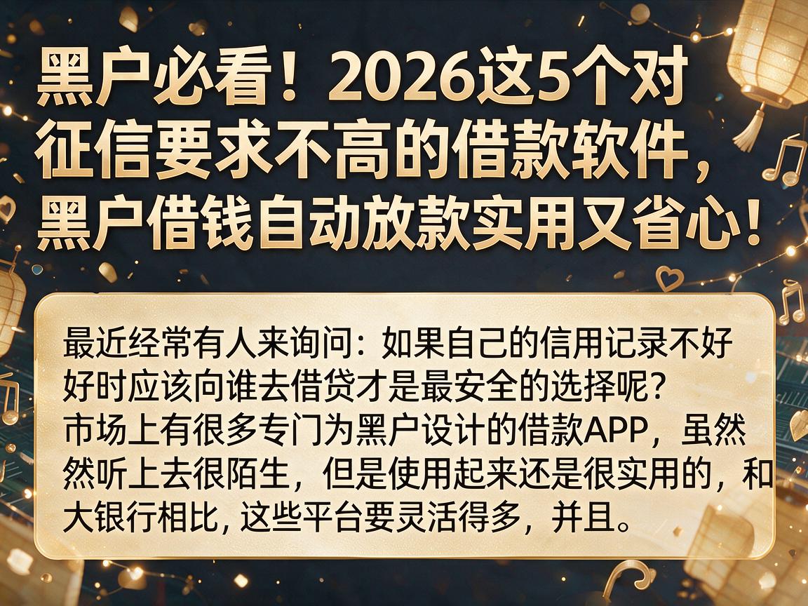 黑户必看!2026这5个对征信要求不高的借款软件,黑户借钱自动放款实用又省心