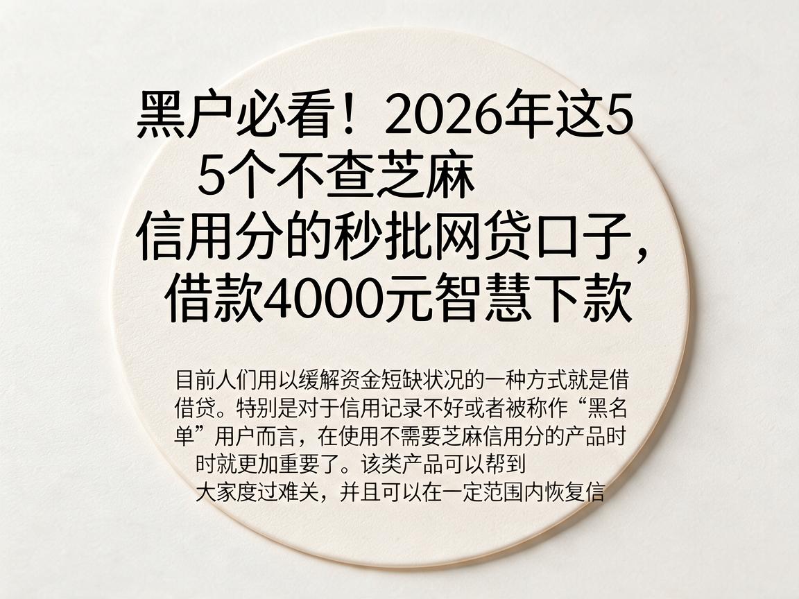 黑户必看！2026年这5个不查芝麻信用分的秒批网贷口子，借款4000元智慧下款