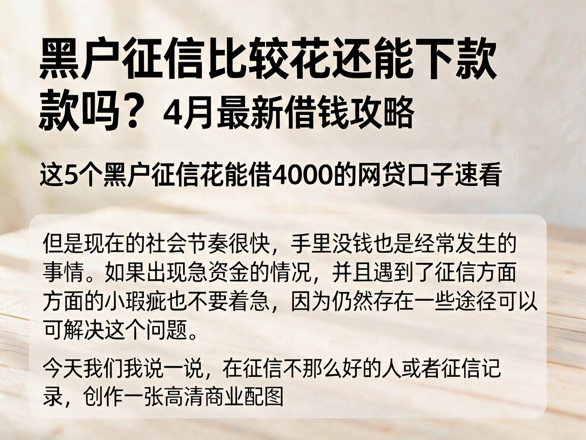 黑户征信比较花还能下款吗？4月最新借钱攻略，这5个黑户征信花能借4000的网贷口子速看