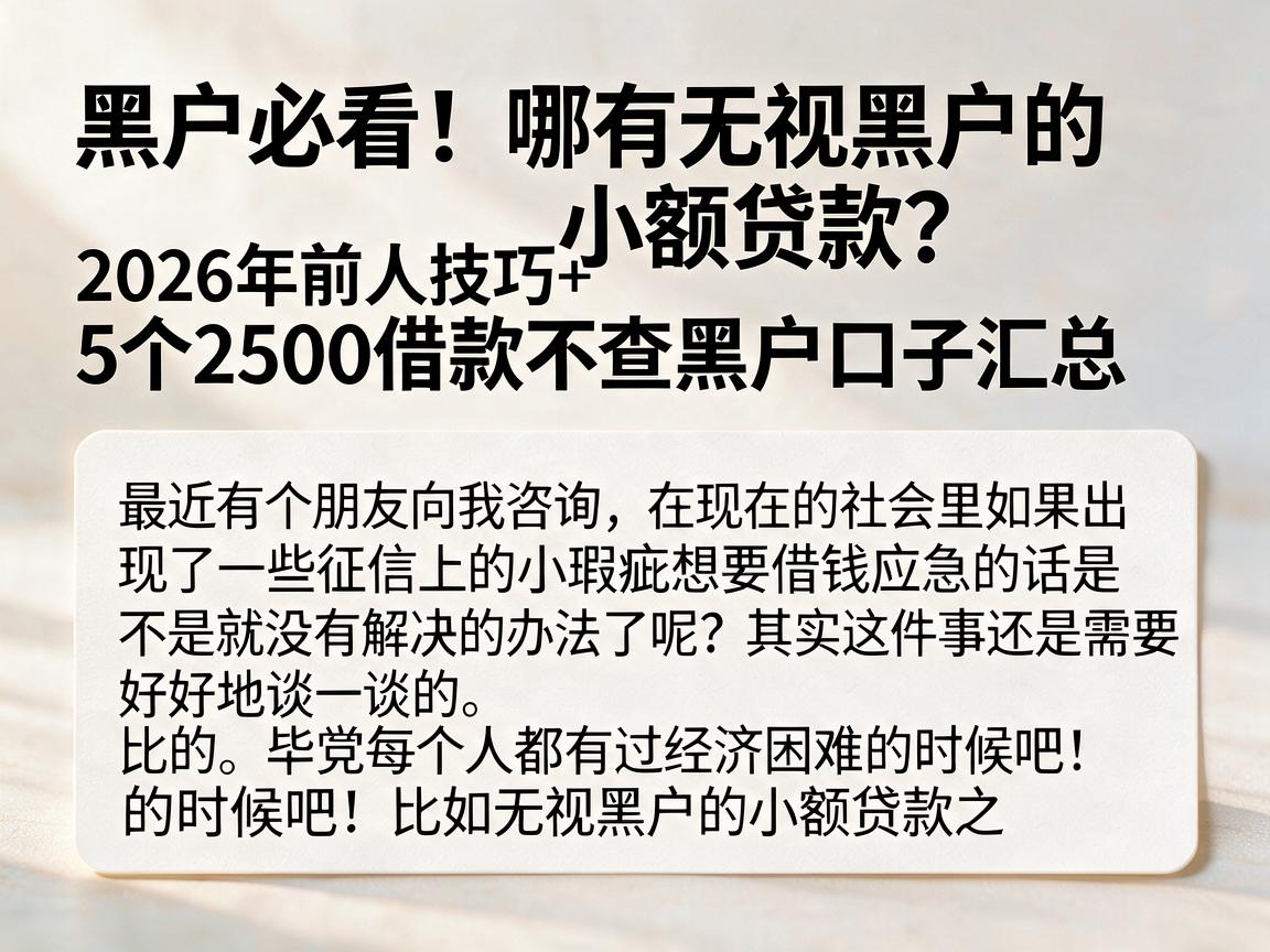 黑户必看！哪有无视黑户的小额贷款？2026年前人技巧+5个2500借款不查黑户口子汇总