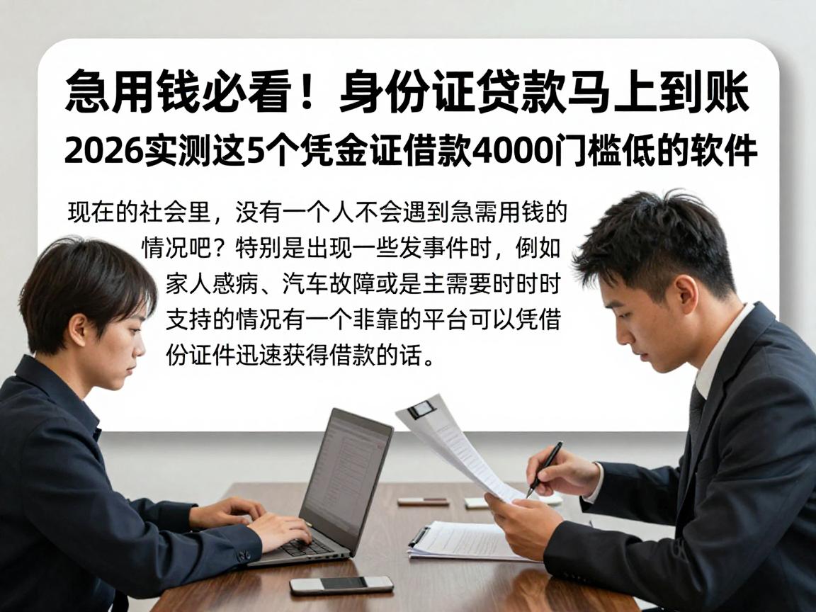 急用钱必看!身份证贷款马上到账,2026实测这5个凭身份证借款4000门槛低的软件