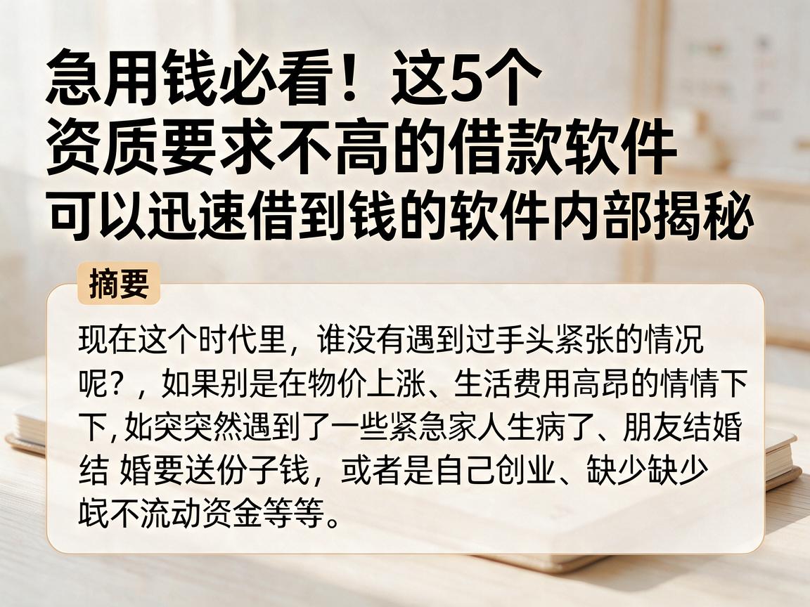 急用钱必看！这5个资质要求不高的借款软件，可以迅速借到钱的软件内部揭秘