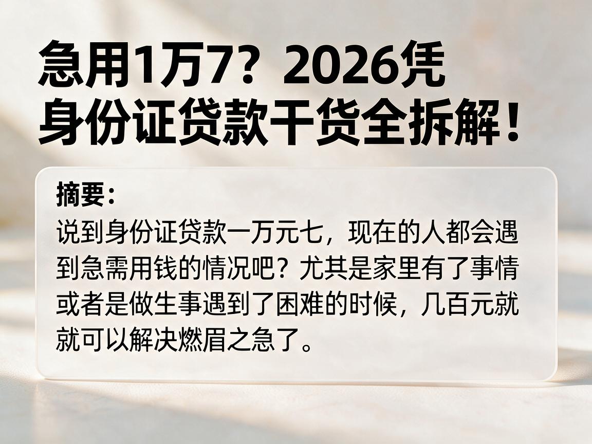 急用1万7?2026凭身份证贷款干货全拆解!