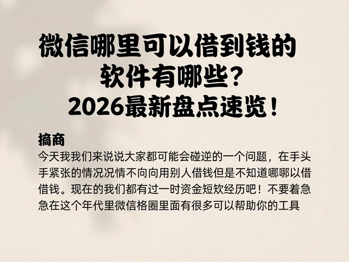 微信哪里可以借到钱的软件有哪些?2026最新盘点速览!