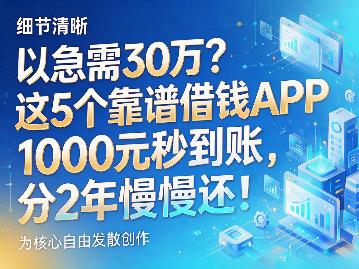 急需30万？这5个靠谱借钱APP，1000元秒到账，分2年慢慢还！