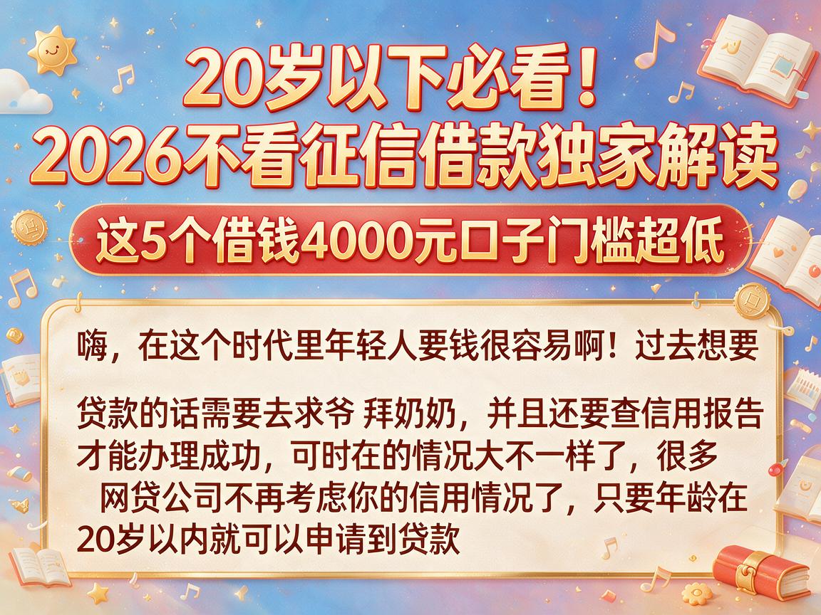 20岁以下必看!2026不看征信借款独家解读,这5个借钱4000元口子门槛超低