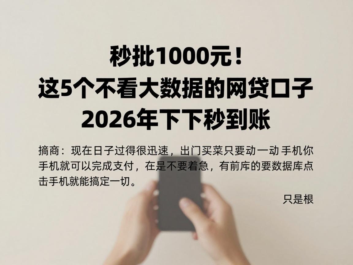 秒批1000元！这5个不看大数据的网贷口子，2026年下款秒到账