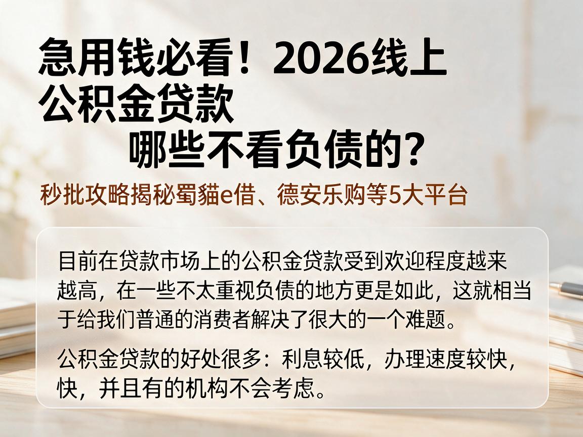 急用钱必看！2026线上公积金贷款哪些不看负债的？秒批攻略揭秘蜀貓e借、德安乐购等5大平台