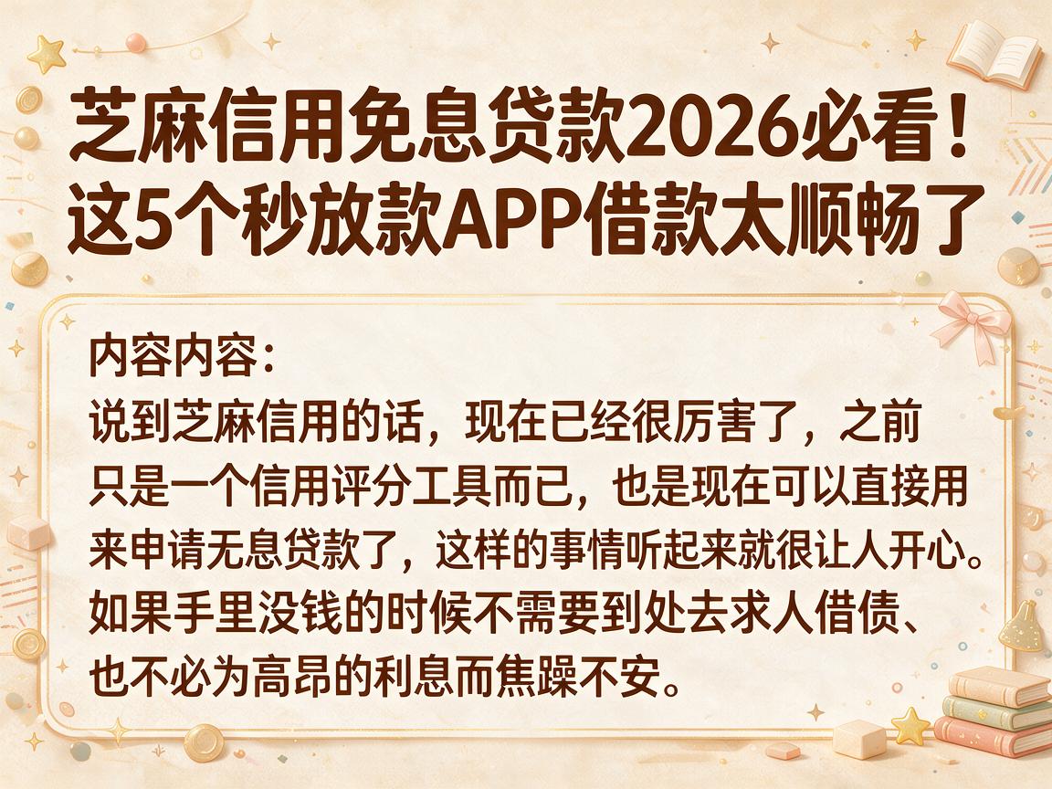 芝麻信用免息贷款2026必看！这5个秒放款APP借款太顺畅了