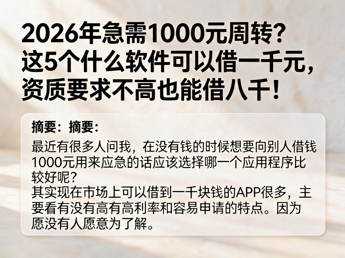 2026年急需1000元周转?这5个什么软件可以借一千元,资质要求不高也能借八千!