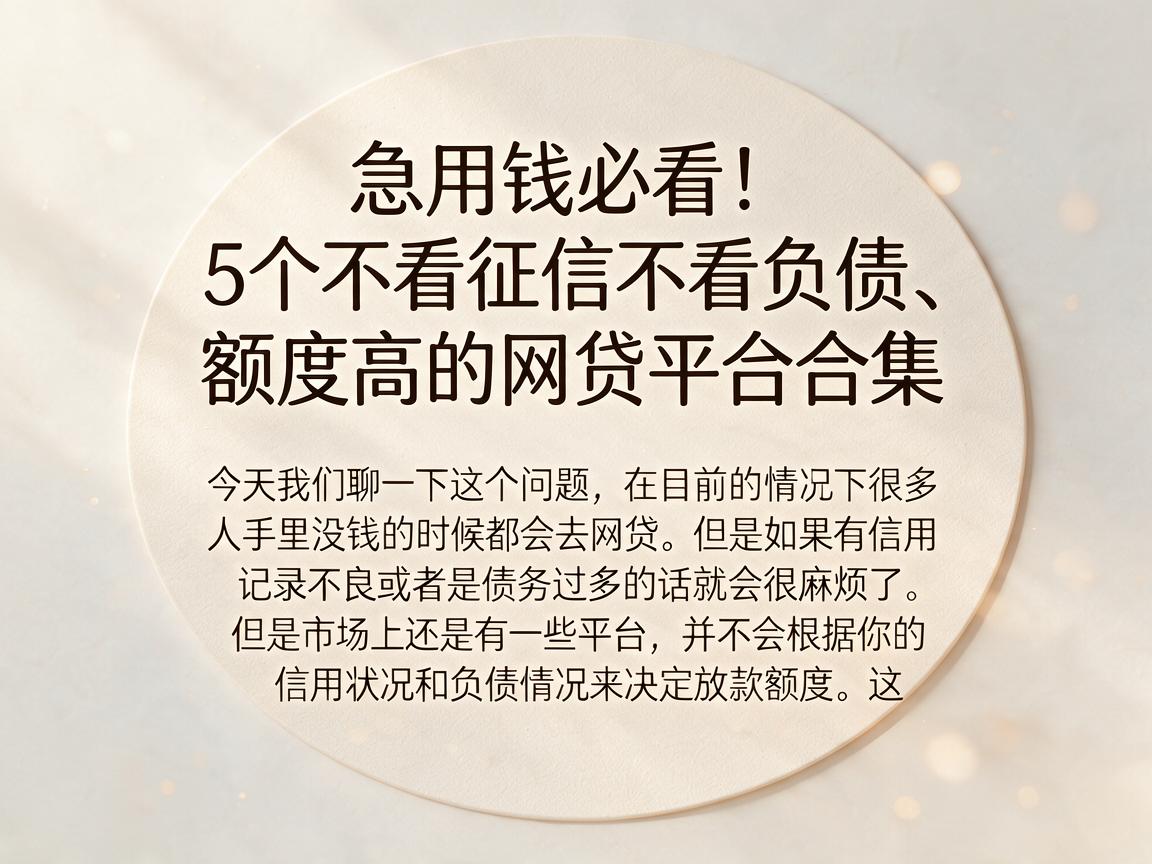 急用钱必看!5个不看征信不看负债、额度高的网贷平台合集