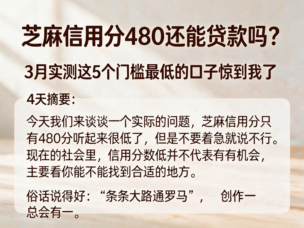 芝麻信用分480还能贷款吗？3月实测这5个门槛最低的口子惊到我了