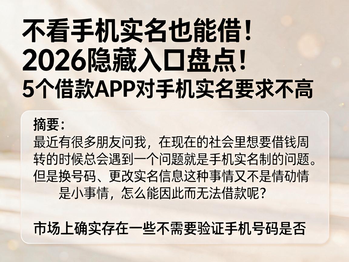 不看手机实名也能借！2026隐藏入口盘点：5个借款APP对手机实名要求不高