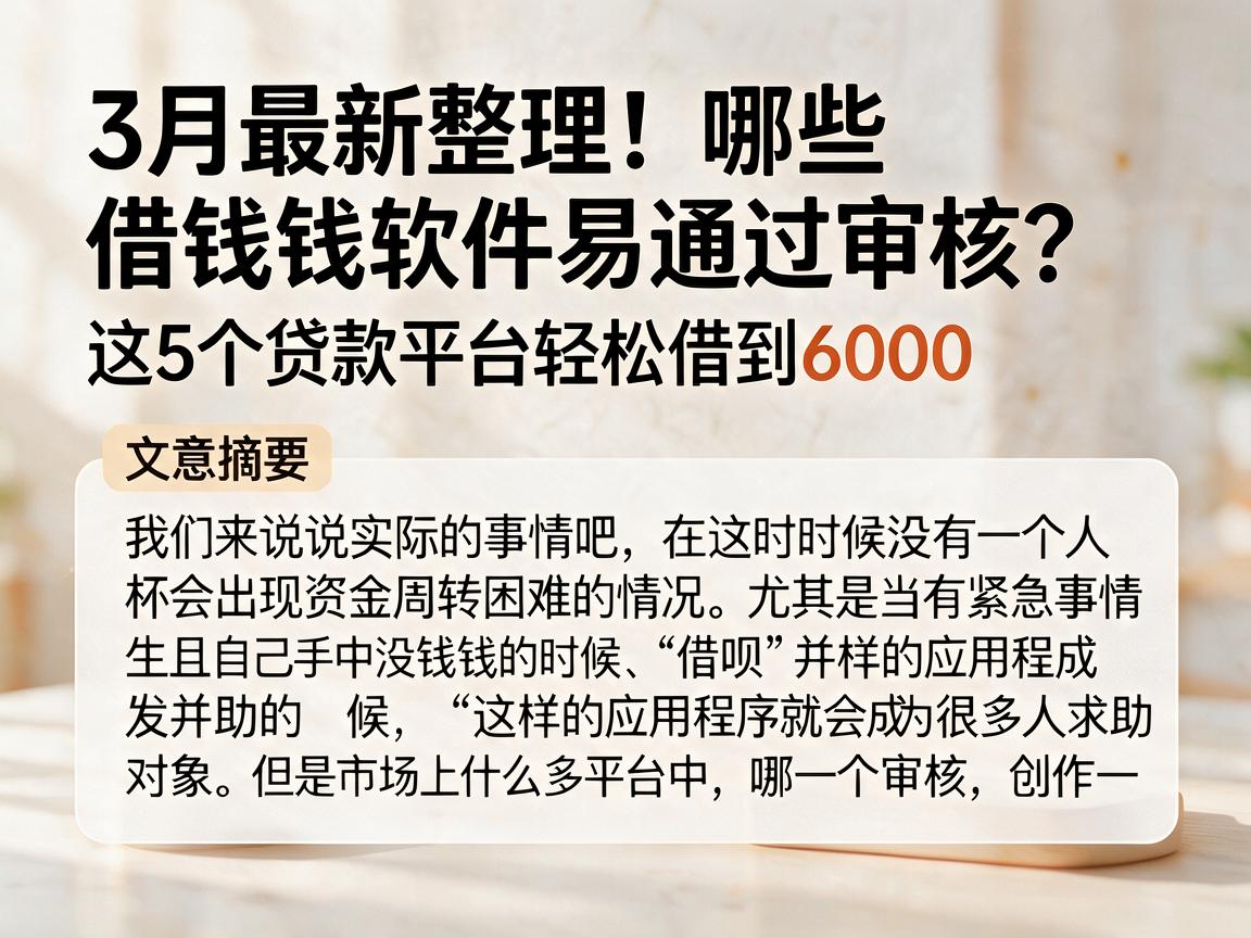 3月最新整理！哪些借钱软件易通过审核？这5个贷款平台轻松借到6000