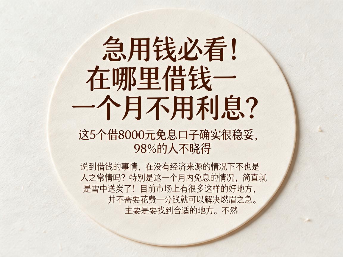急用钱必看！在哪里借钱一个月不用利息？这5个借8000元免息口子确实很稳妥，98%的人不晓得