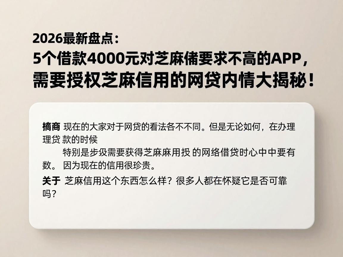 2026最新盘点：5个借款4000元对芝麻信用要求不高的APP，需要授权芝麻信用的网贷内情大揭秘！