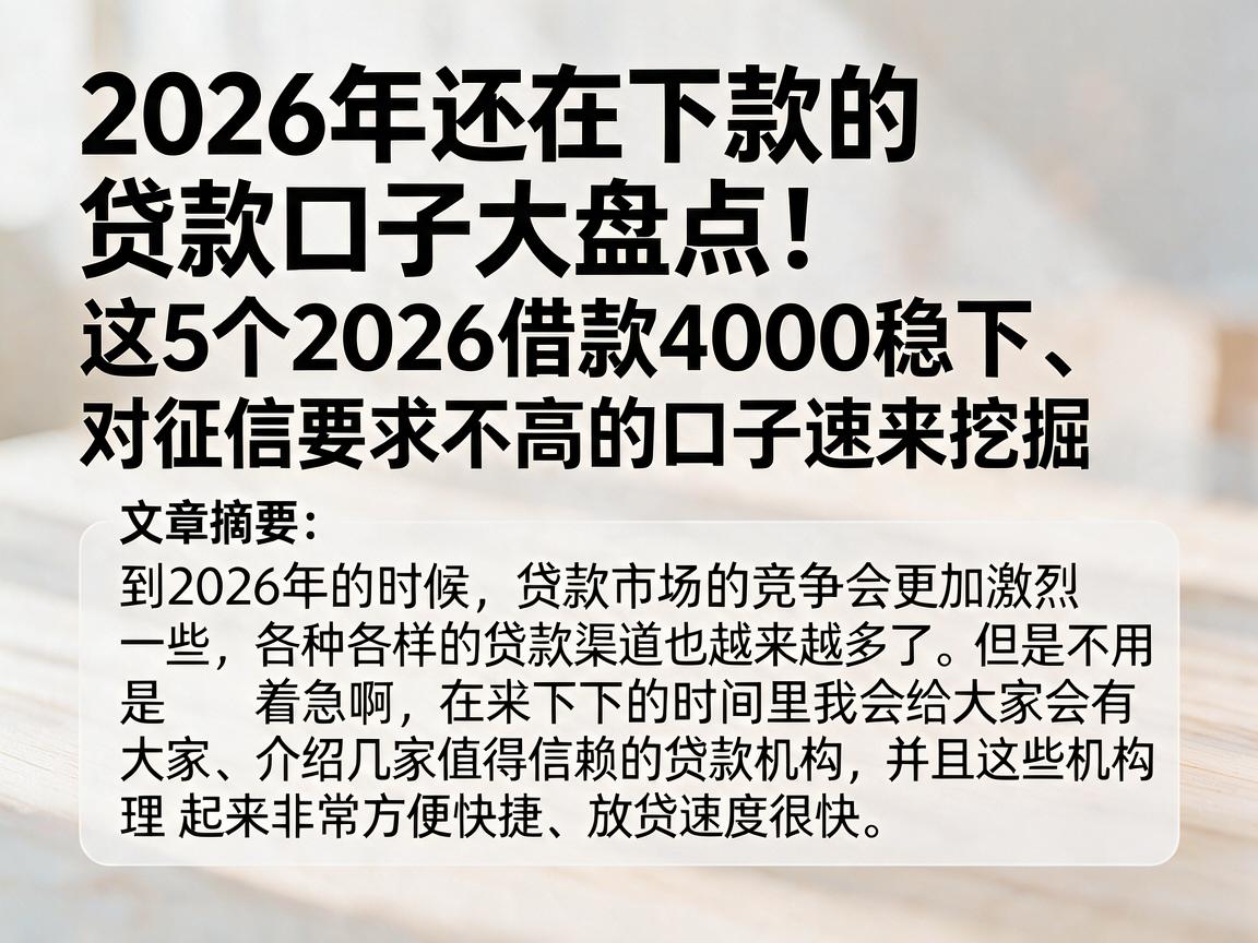 2026年还在下款的贷款口子大盘点!这5个2026借款4000稳下、对征信要求不高的口子速来挖掘