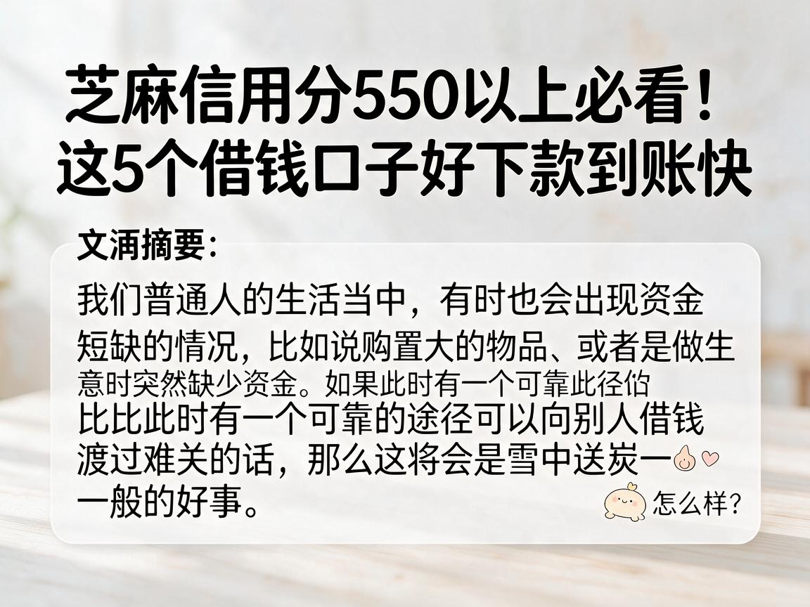 芝麻信用分550以上必看！这5个借钱口子好下款到账快