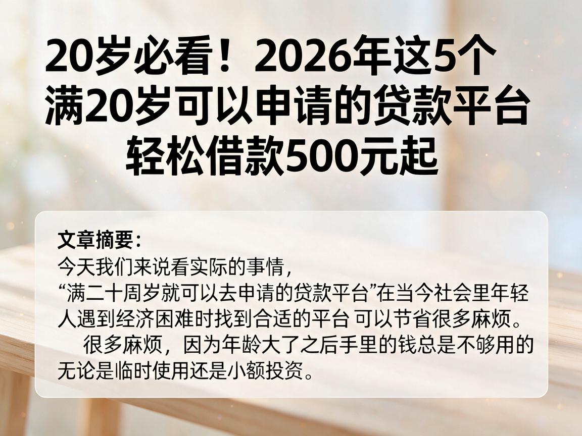 20岁必看！2026年这5个满20岁可以申请的贷款平台，轻松借款500元起