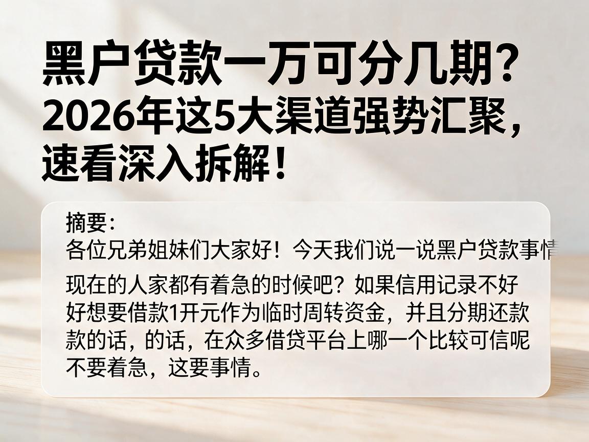 黑户贷款一万可分几期？2026年这5大渠道强势汇聚，速看深入拆解！