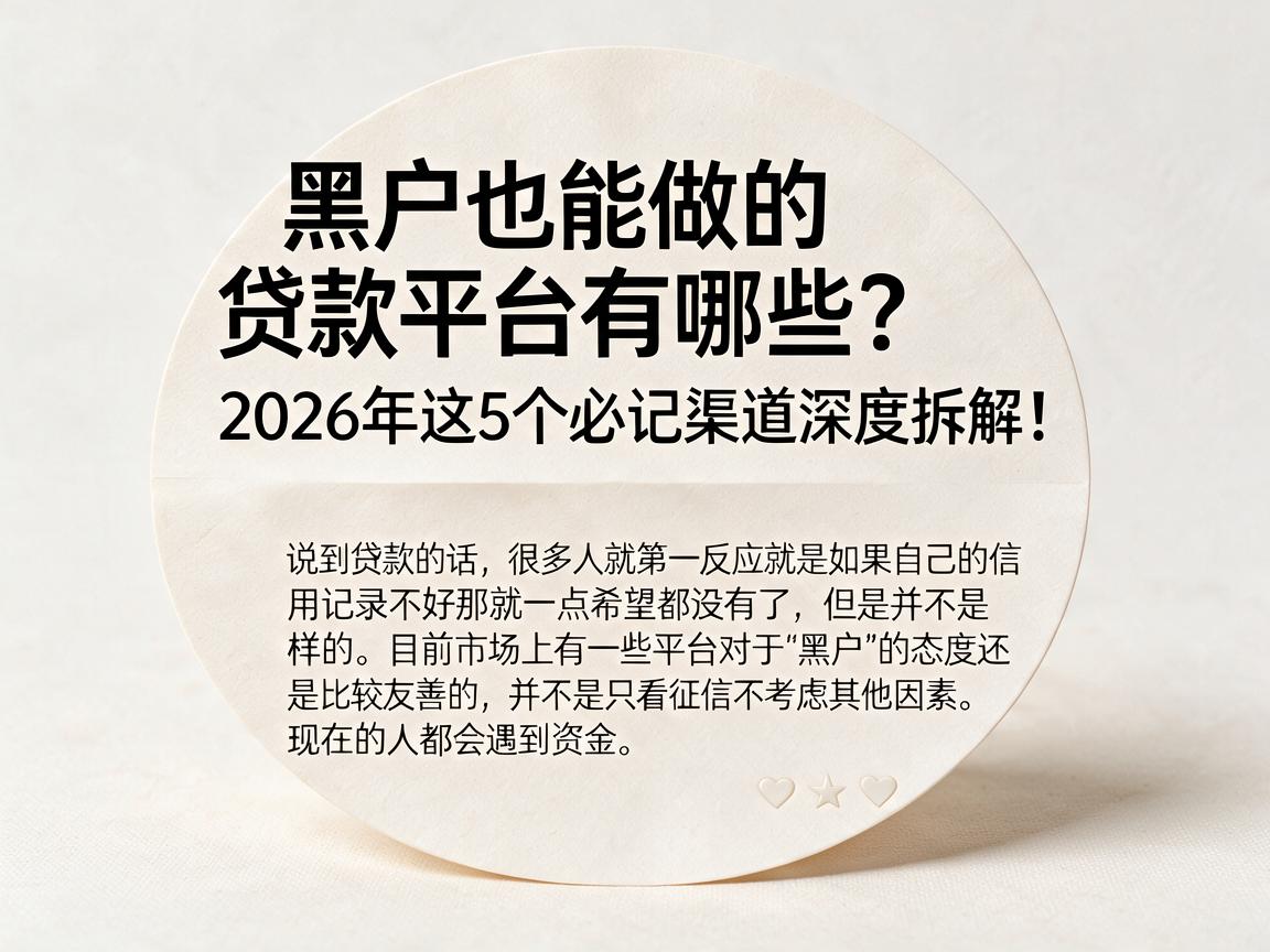 黑户也能做的贷款平台有哪些?2026年这5个必记渠道深度拆解!