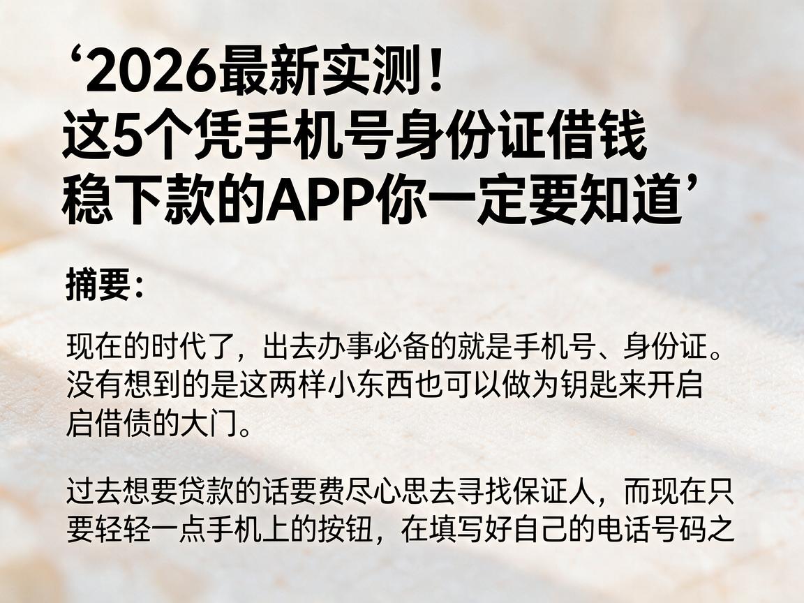 2026最新实测！这5个凭手机号身份证借钱稳下款的APP你一定要知道