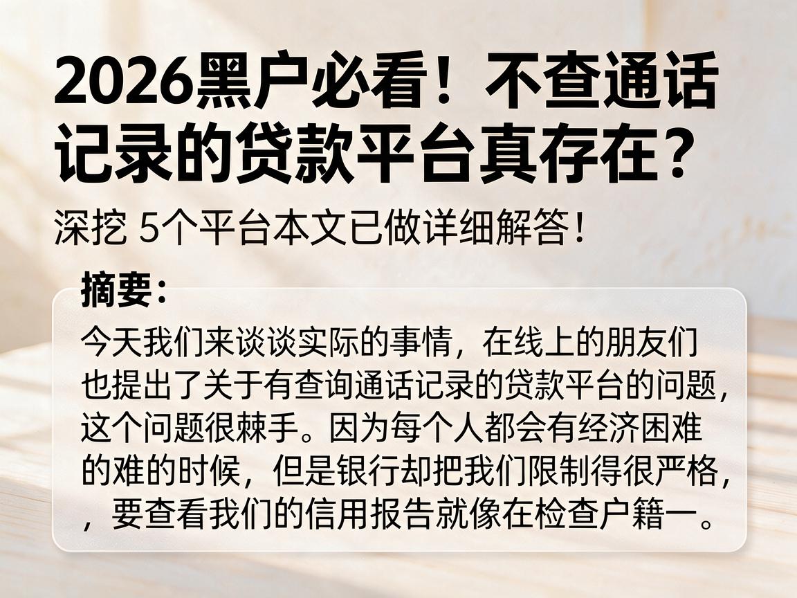2026黑户必看！不查通话记录的贷款平台真存在？深挖5个平台本文已做详细解答！