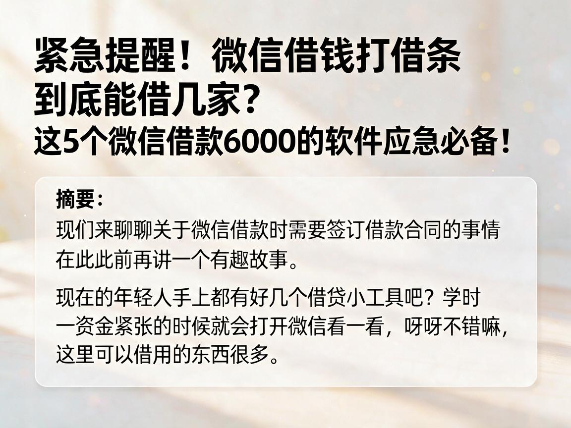 紧急提醒!微信借钱打借条到底能借几家?这5个微信借款6000的软件应急必备!