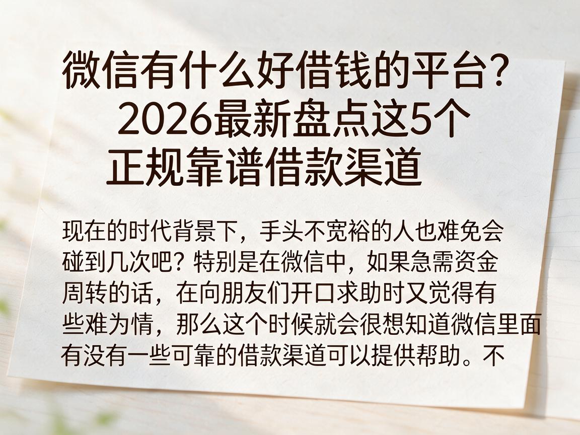 微信有什么好借钱的平台？2026最新盘点这5个正规靠谱借款渠道