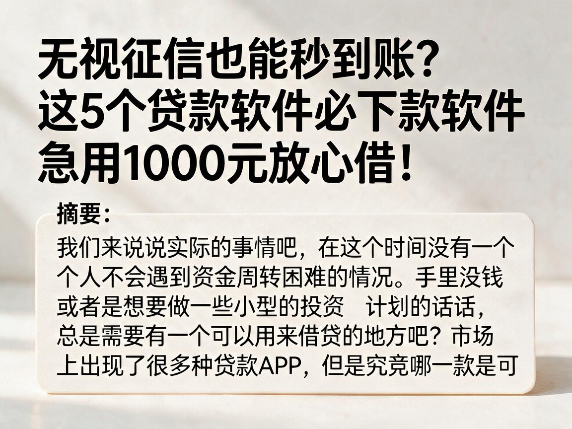 无视征信也能秒到账？这5个贷款软件必下款软件，急用1000元放心借！