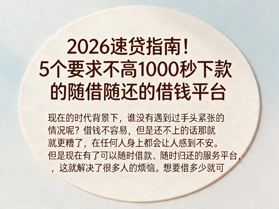2026速贷指南！5个要求不高1000秒下款的随借随还的借钱平台