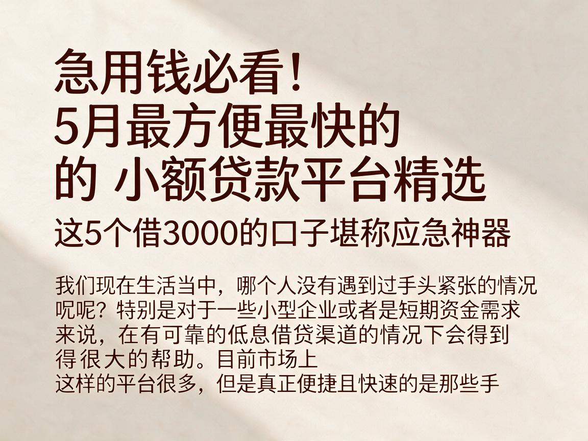 急用钱必看！5月最方便最快的小额贷款平台精选，这5个借3000的口子堪称应急神器