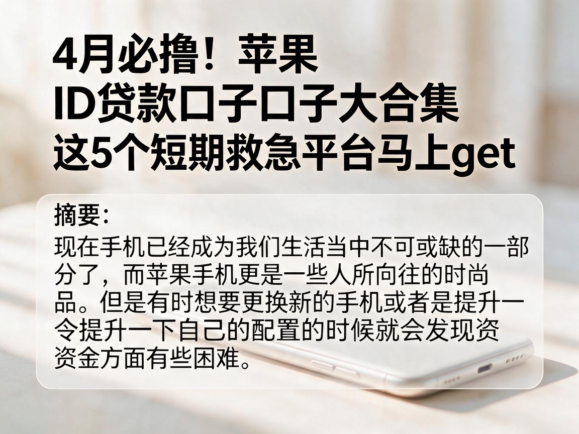 4月必撸！苹果ID贷款口子大合集，这5个短期救急平台马上get