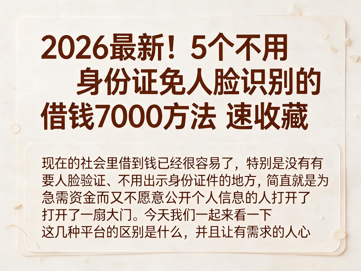 2026最新！5个不用身份证免人脸识别的借钱7000方法，速收藏
