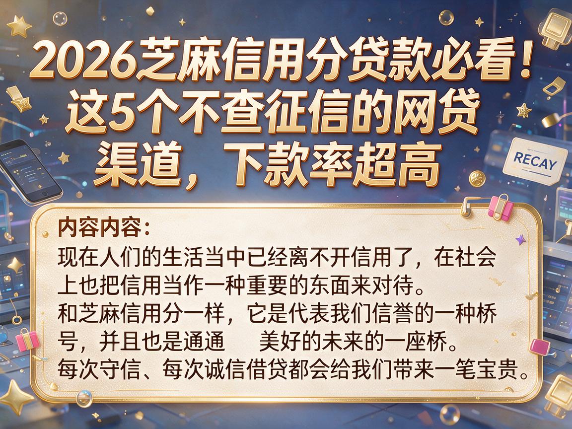2026芝麻信用分贷款必看！这5个不查征信的网贷渠道，下款率超高
