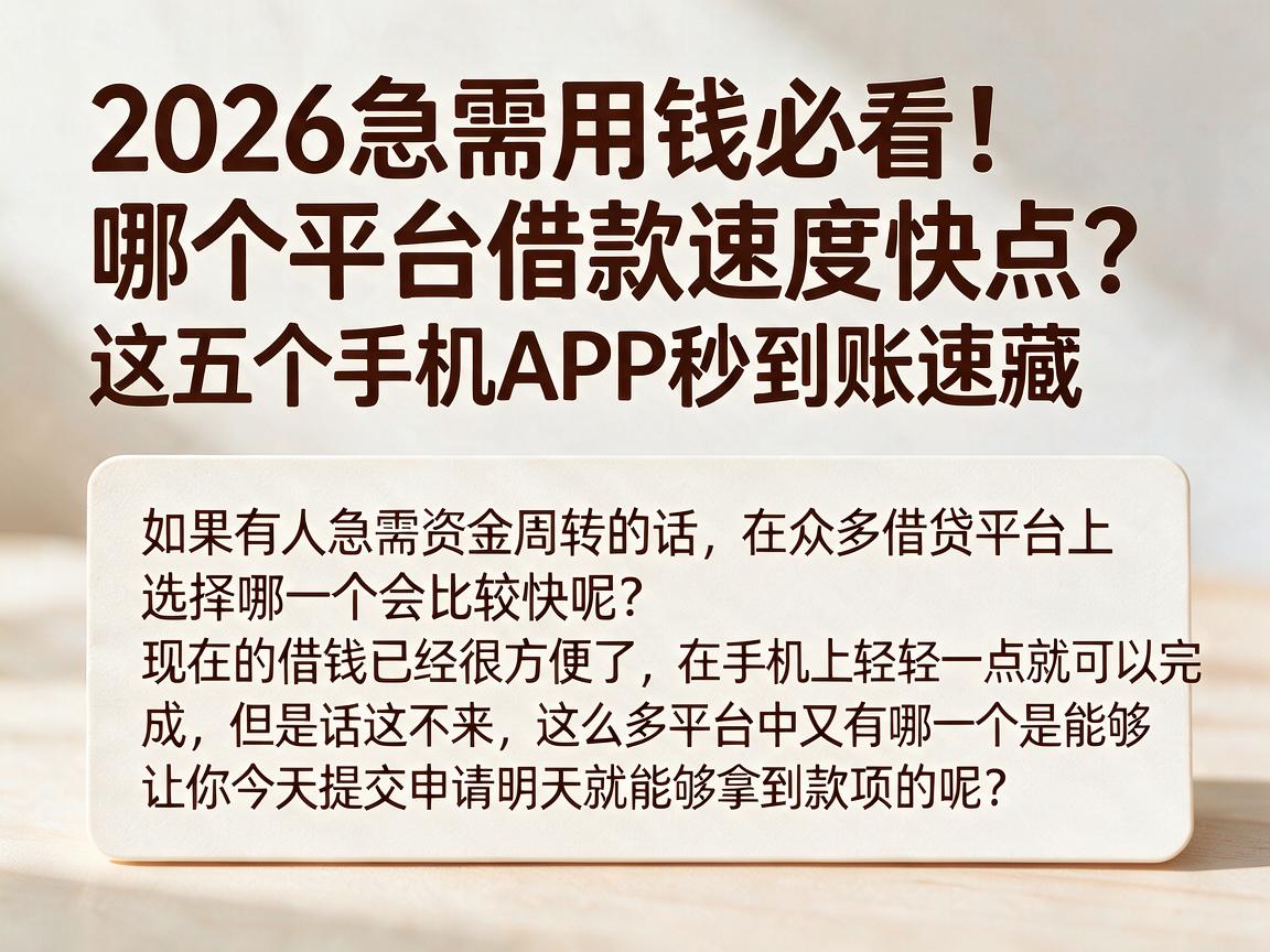 2026急需用钱必看！哪个平台借款速度快点？这五个手机APP秒到账速藏