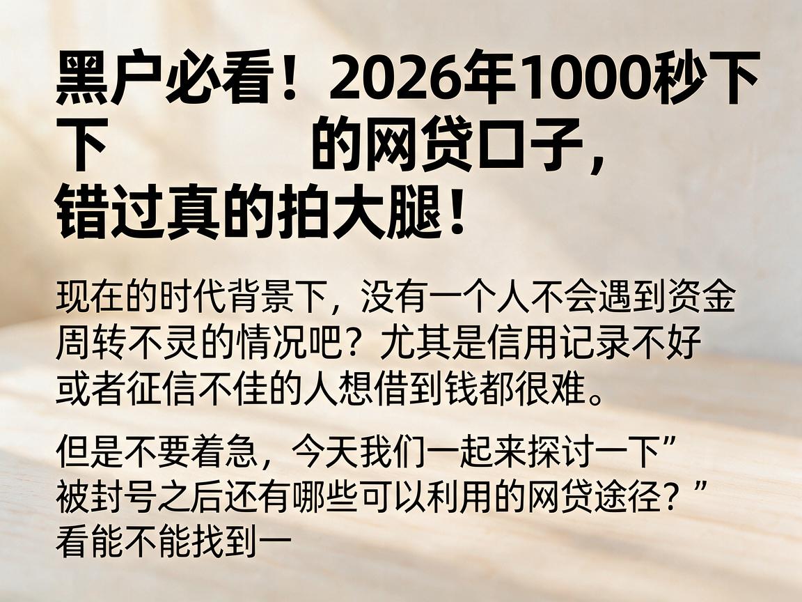 黑户必看！2026年1000秒下的网贷口子，错过真的拍大腿！