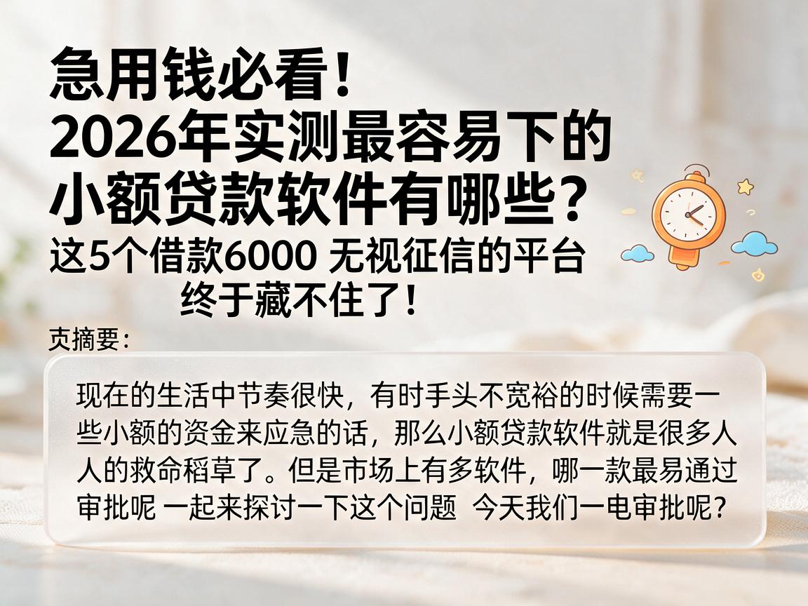 急用钱必看!2026年实测最容易下的小额贷款软件有哪些?这5个借款6000无视征信的平台终于藏不住了