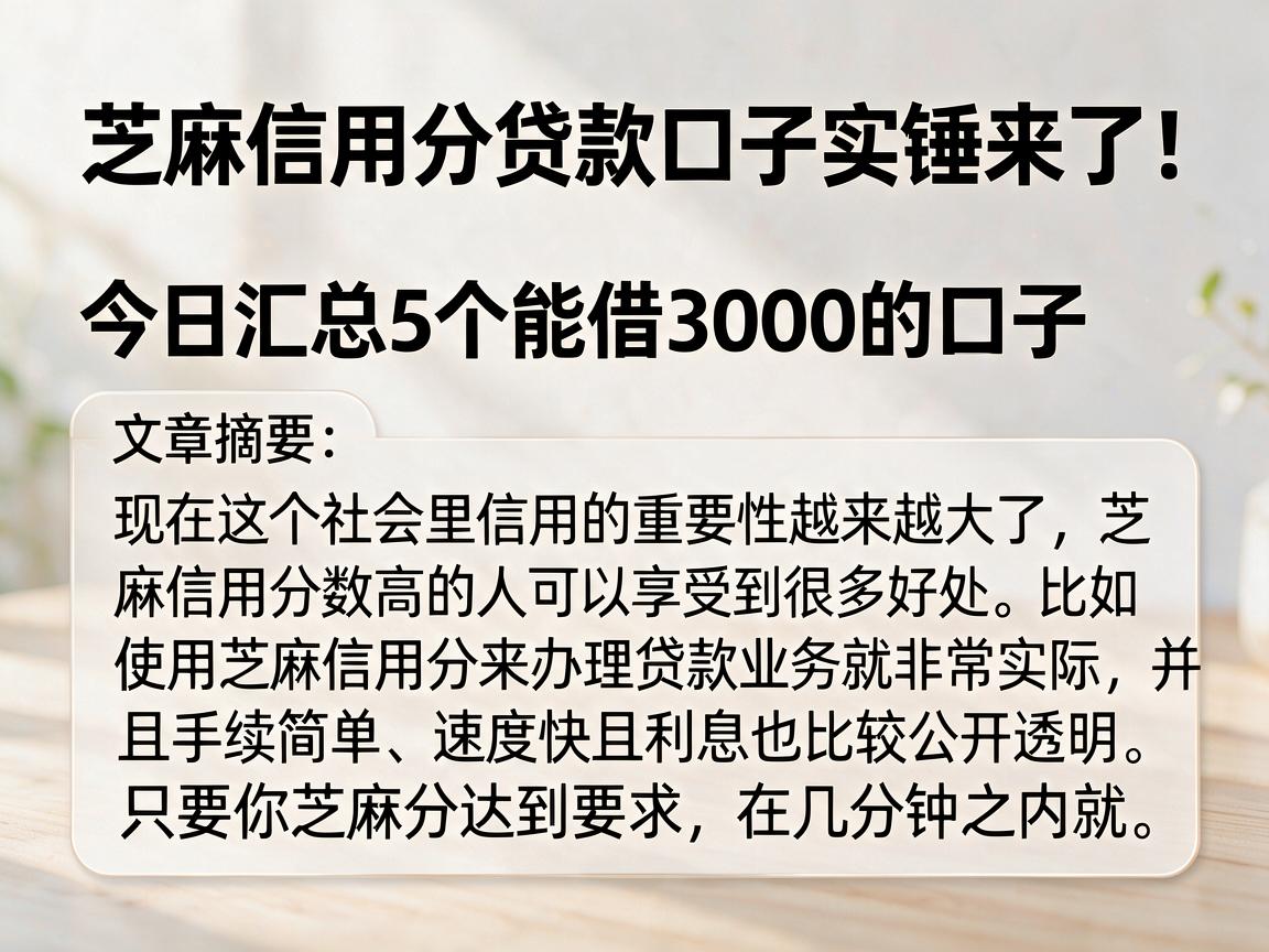 芝麻信用分贷款口子实锤来了!今日汇总5个能借3000的口子