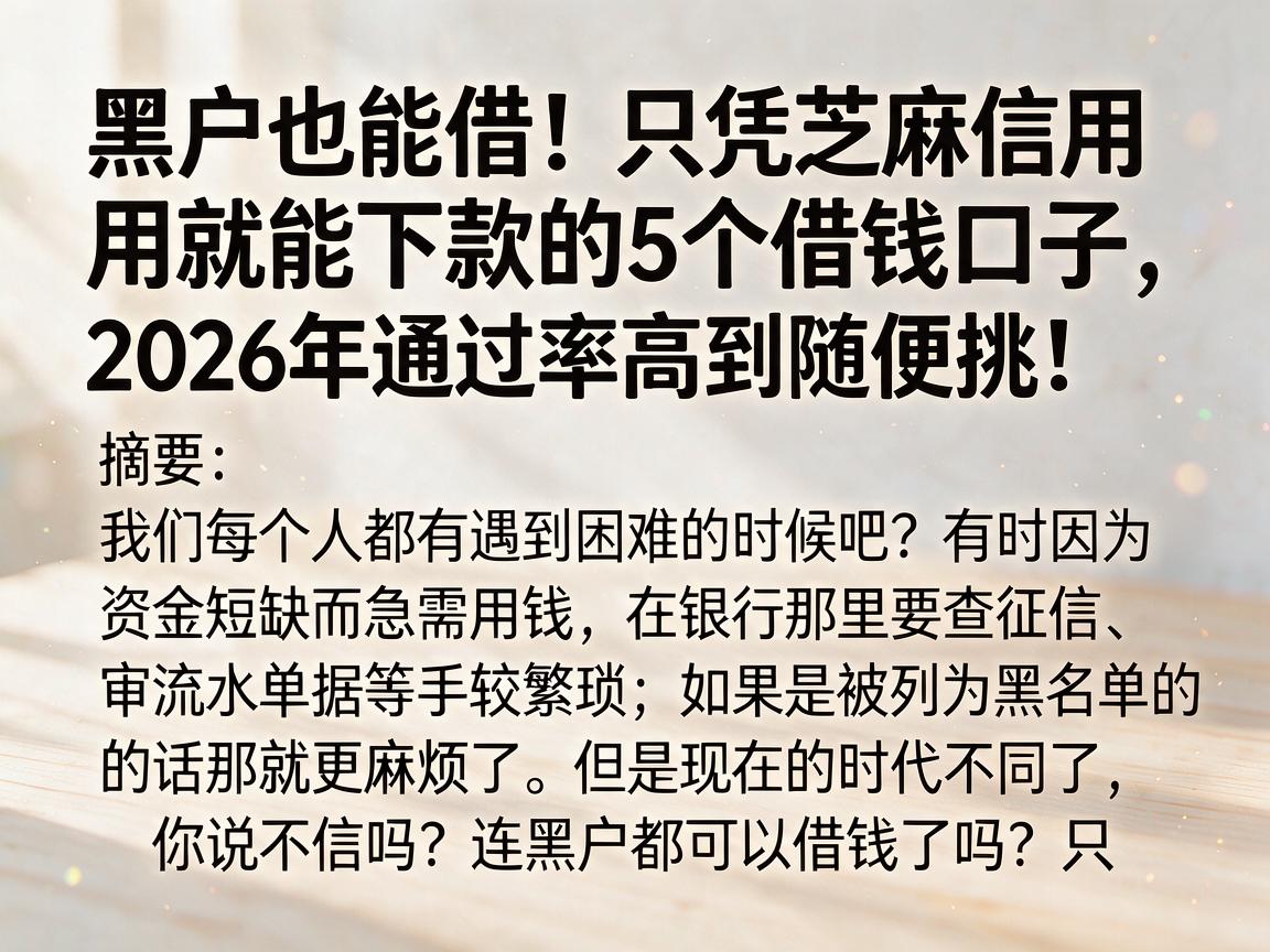 黑户也能借!只凭芝麻信用就能下款的5个借钱口子,2026年通过率高到随便挑!