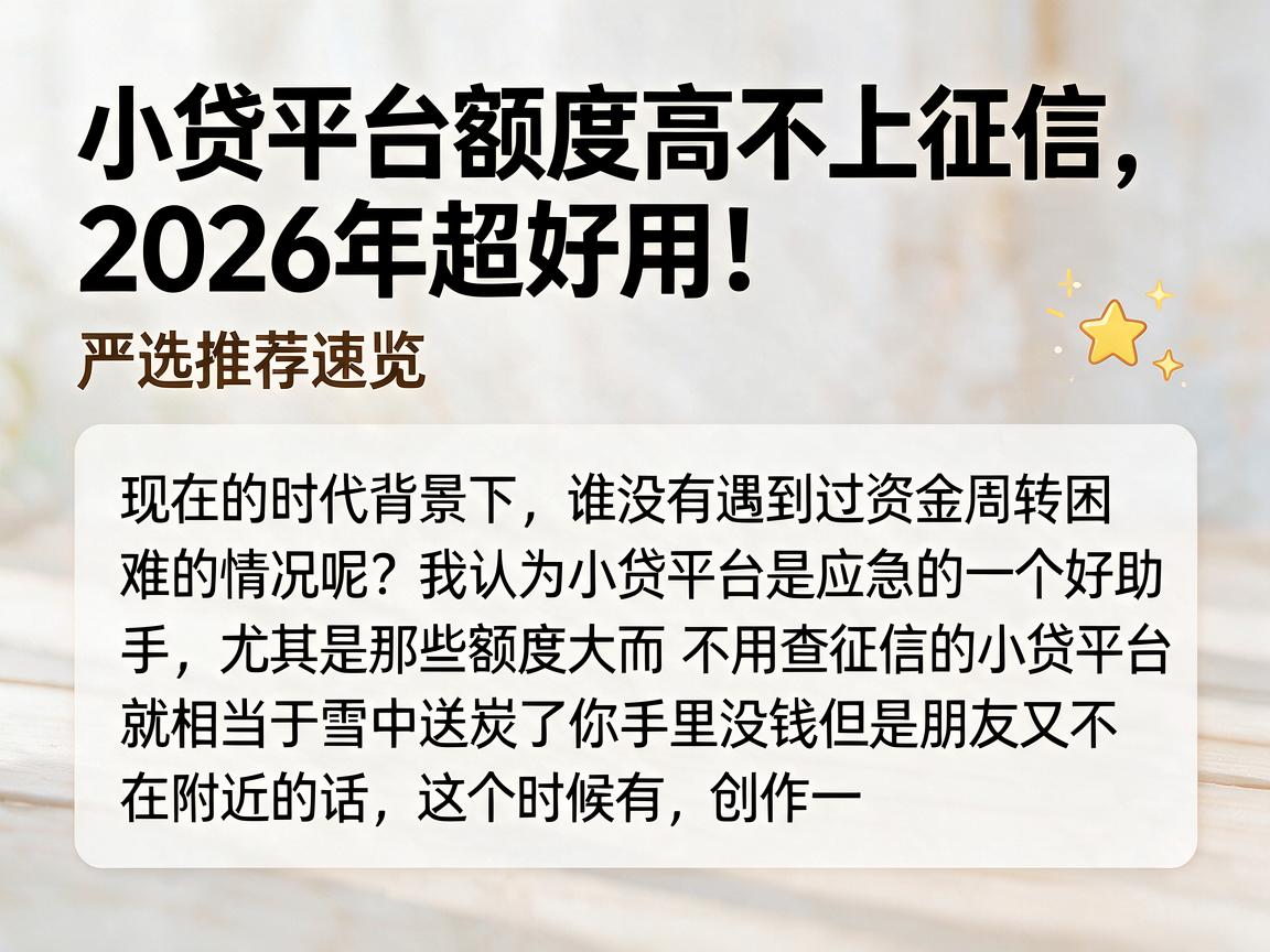 小贷平台额度高不上征信，2026年超好用！严选推荐速览